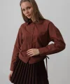 Yanları Bağlamalı Basic Gömlek - Koyu Kahve