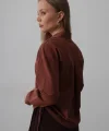 Yanları Bağlamalı Basic Gömlek - Koyu Kahve
