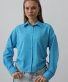 Yanları Bağlamalı Basic Gömlek - Turkuaz