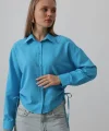Yanları Bağlamalı Basic Gömlek - Turkuaz