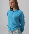 Yanları Bağlamalı Basic Gömlek - Turkuaz