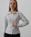 Yanları Büzgülü Çizgili Gömlek - 3 Çizgili Siyah-Beyaz
