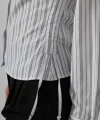 Yanları Büzgülü Çizgili Gömlek - 3 Çizgili Siyah-Beyaz