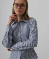 Yanları Büzgülü Çizgili Gömlek - Çizgili İndigo