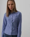 Yanları Büzgülü Çizgili Gömlek - Çizgili Mavi