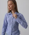 Yanları Büzgülü Çizgili Gömlek - Mavi