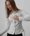 Yanları Büzgülü Çizgili Gömlek - Siyah-Beyaz