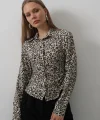Yanları Büzgülü Leopar Gömlek - Leopar