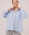 Yarasa Kol Çizgili Cep Detaylı avi Gömlek
