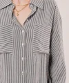 Yarasa Kol Çizgili Cep Detaylı Gri Gömlek