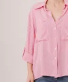 Yarasa Kol Çizgili Cep Detaylı Pembe Gömlek