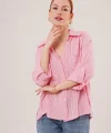 Yarasa Kol Çizgili Cep Detaylı Pembe Gömlek