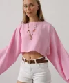 YARASA KOLLU CROP BLUZ - Pembe