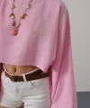 YARASA KOLLU CROP BLUZ - Pembe