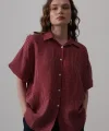 Yarım Balon Kol Çizgili Gömlek - Bordo