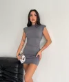 Yarım Bogazlı Kolsuz Mini Boy Elbise - Gri