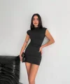 Yarım Bogazlı Kolsuz Mini Boy Elbise - Siyah