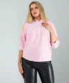 Yarım Düğme Pembe Çizgili Beyaz Gömlek