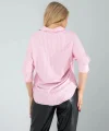 Yarım Düğme Pembe Çizgili Beyaz Gömlek