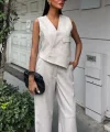 Yeleği Çapraz Detay Düğmeli Cepli Yelekli Takım 10150