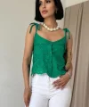 Yeşil Bağcıklı Brode Bluz