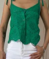 Yeşil Bağcıklı Brode Bluz