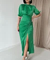 Yeşil Büzgülü aten Elbise