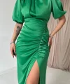 Yeşil Büzgülü aten Elbise