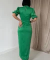 Yeşil Büzgülü aten Elbise
