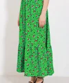Yeşil Çiçek Desenli Uzun Örme Etek 1886