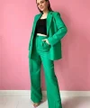 Yeşil Çift Düğmeli Ceket Ve Pantolon Takım