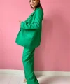 Yeşil Çift Düğmeli Ceket Ve Pantolon Takım