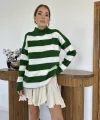 Yeşil Çizgili Triko Kazak