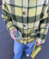 Yeşil Düğmeli Ekoseli Kaban