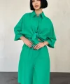 Yeşil Kısa Kollu Keten Gömlek Ve Şort Takım