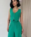 Yeşil Önü Düğmeli Yelek Ve Pantolon Takım