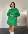 Yeşil Püsküllü Deri Gömlek