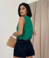 Yeşil Sıfır Kol Brode Bluz