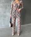 YILAN DESEN TÜL CROP GÖMLEK-PANTOLON TK - Bej