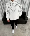 Yıldırım Baskılı Kapşonlu SweatShirt - Beyaz