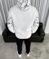 Yıldırım Baskılı Kapşonlu SweatShirt - Beyaz