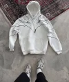 Yıldırım Baskılı Kapşonlu SweatShirt - Beyaz