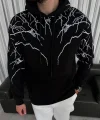 Yıldırım Baskılı Kapşonlu SweatShirt - Siyah