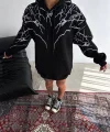 Yıldırım Baskılı Kapşonlu SweatShirt - Siyah