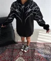 Yıldırım Baskılı Kapşonlu SweatShirt - Siyah
