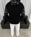 Yıldırım Baskılı Kapşonlu SweatShirt - Siyah