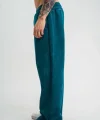 Yırtmaç Detaylı Boru Paça Baggy Eşofman Pantalon - Koyu Deniz Yeşili