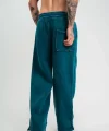 Yırtmaç Detaylı Boru Paça Baggy Eşofman Pantalon - Koyu Deniz Yeşili