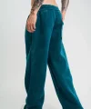 Yırtmaç Detaylı Boru Paça Baggy Eşofman Pantalon - Koyu Deniz Yeşili