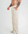 Yırtmaç Detaylı Boru Paça Baggy Eşofman Pantalon - Krem
